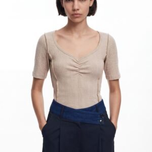 Shirt met geplooide halslijn - WHITE - S