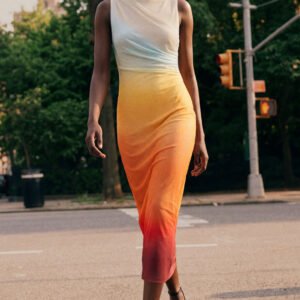 Verflaaid tule jurk - ORANGE - M