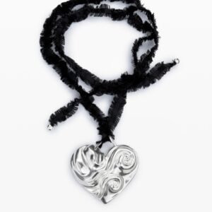 Zilveren hartvormige hanger met lint Zalio - BLACK - U