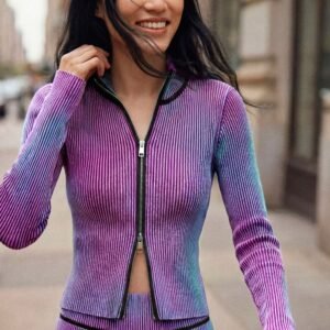 Iridescente gebreide jas met ritssluiting - RED - XS