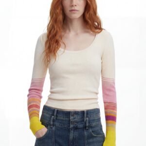 T-shirt met bedrukte mouwen - WHITE - M