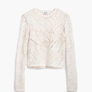 Gehaakt T-shirt met lange mouwen - WHITE - XL