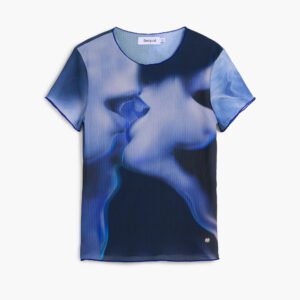 T-shirt met korte mouwen en kusafbeelding - BLUE - L