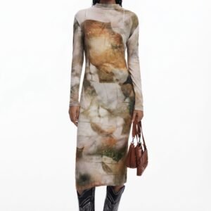 Jurk met schoorsteenkraag - BROWN - S