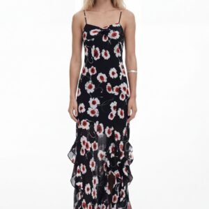 Midijurk met klaprozen en ruches - BLACK - XS