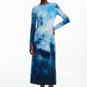 Lange jurk met landschapprint - MATERIAL FINISHES - L
