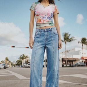 Rechte jeans met omgekeerd effect - BLUE - 34