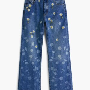 Rechte jeans met margrieten - BLUE - 40