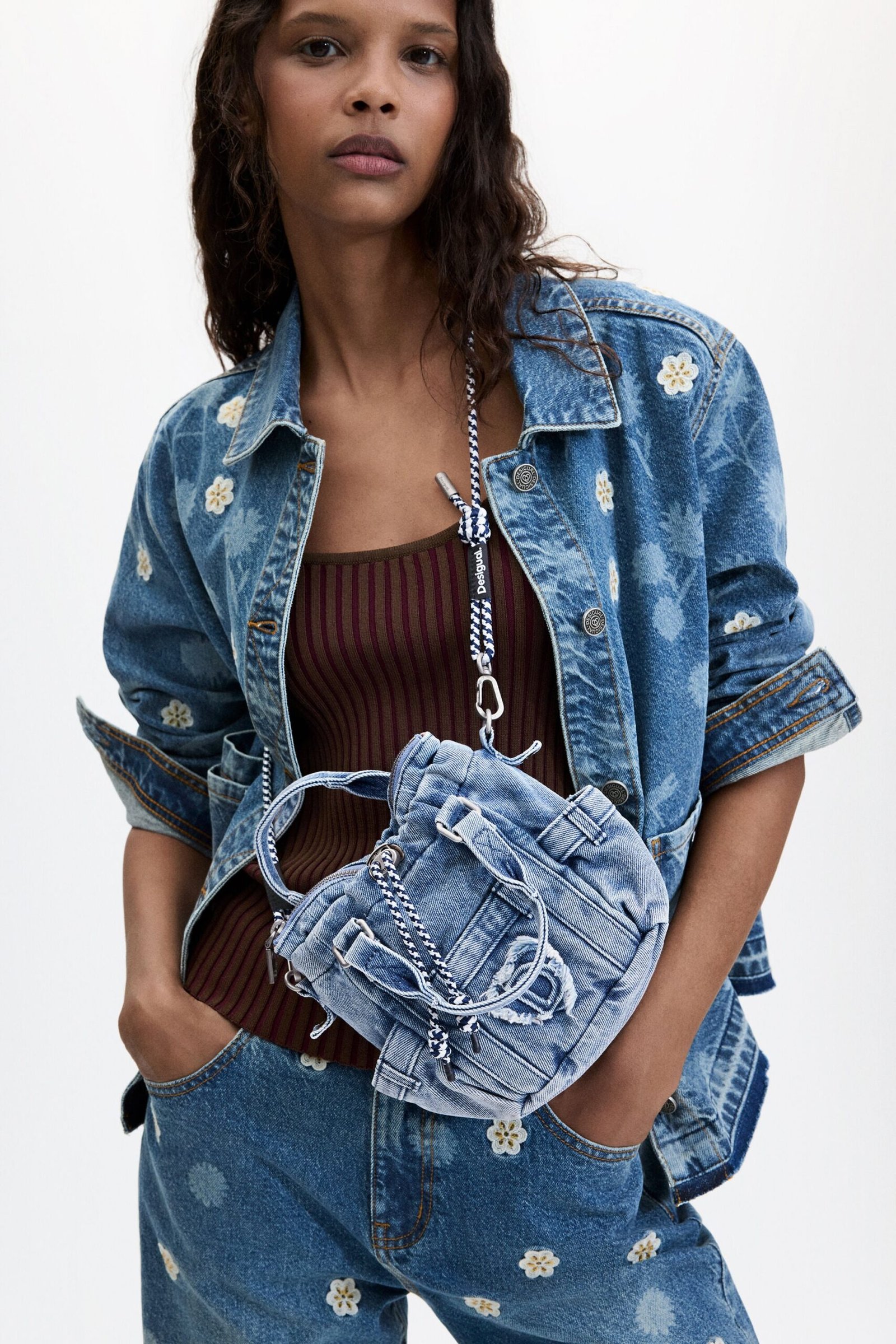 Mini denim schoudertas - BLUE - U 1 Mini denim schoudertas - BLUE - U