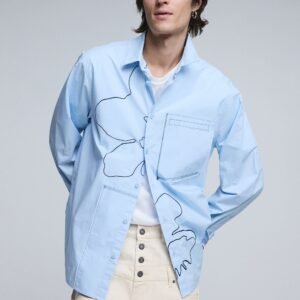 Overhemd met geborduurd stiksel - BLUE - XL