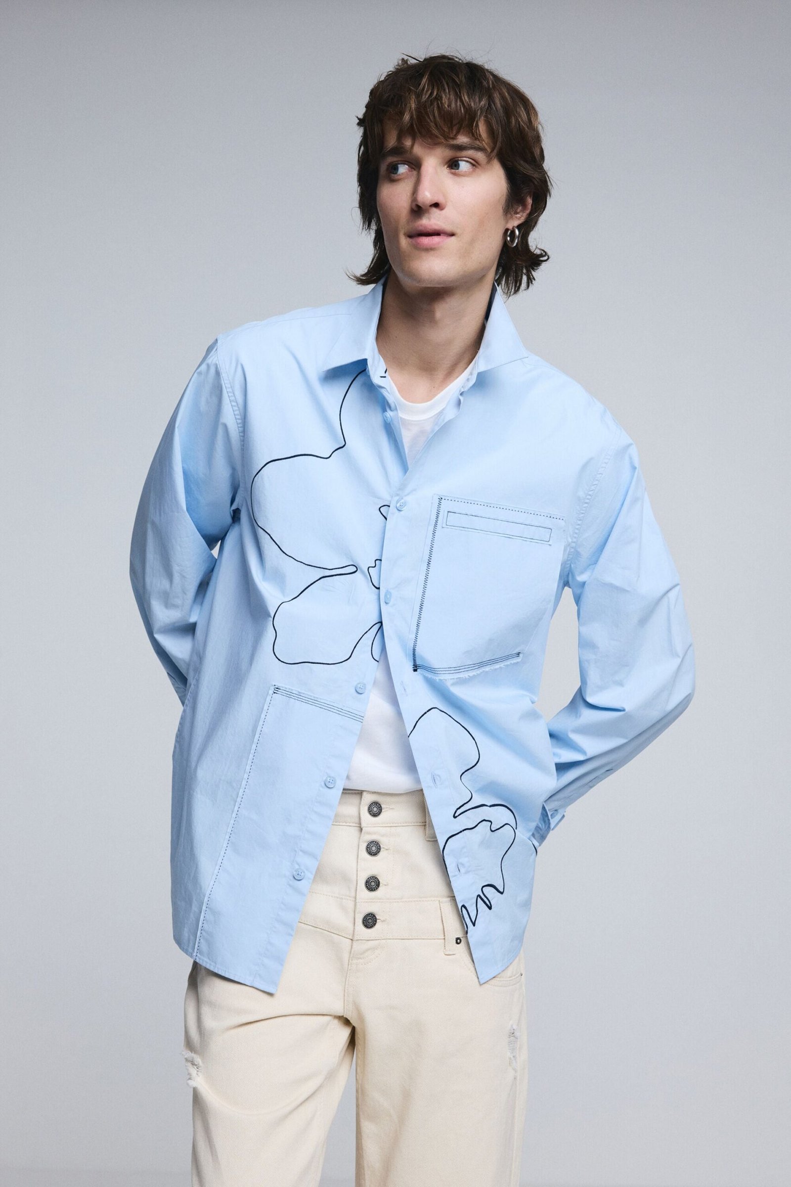 Overhemd met geborduurd stiksel - BLUE - XL 1 Overhemd met geborduurd stiksel - BLUE - XL