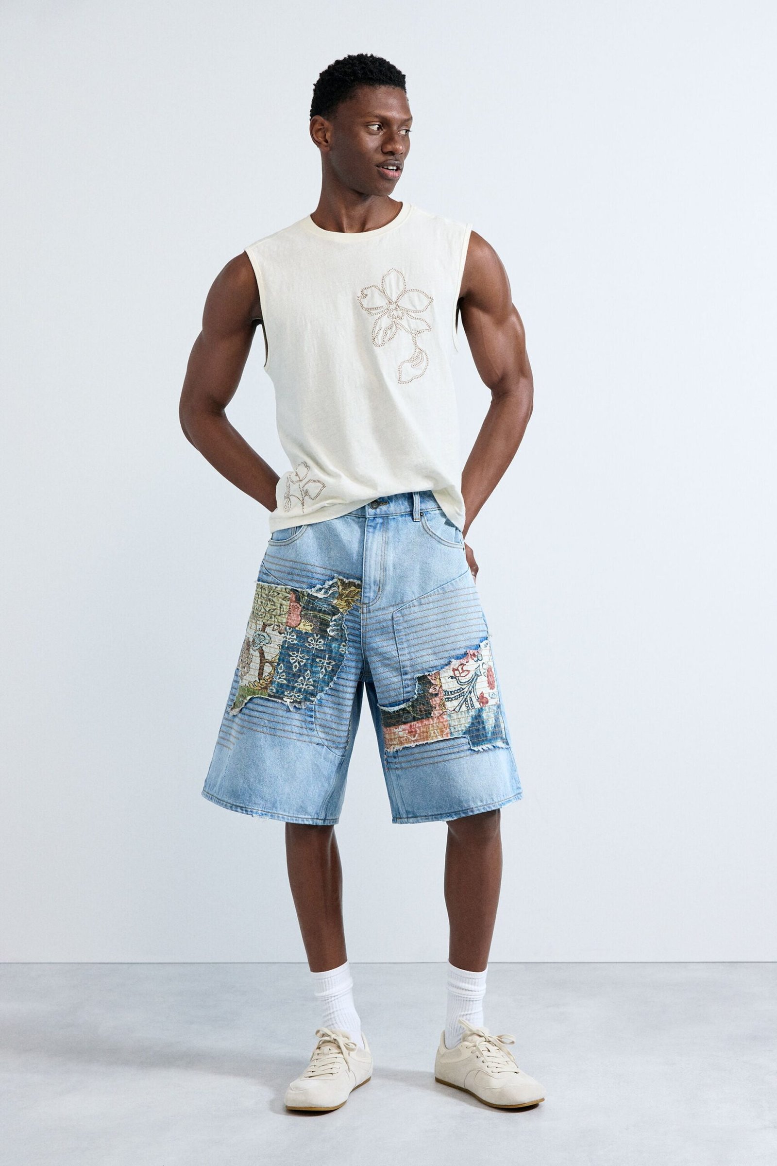 denim bermuda met patches - BLUE - 38 1 denim bermuda met patches - BLUE - 38