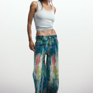 spijkerbroek wide leg splatter - BLUE - 34