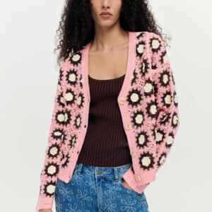 Roze gehaakte cardigan - RED - M