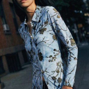 Geflockte blouse - BLUE - XL