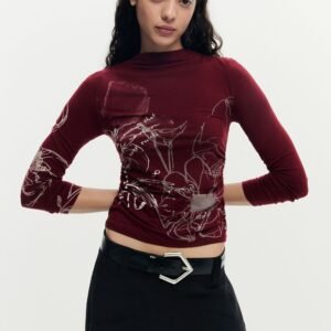 Bedrukte longsleeve t-shirt - RED - XL