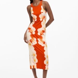 Jurk met bloemen aan de zijkant - ORANGE - XS