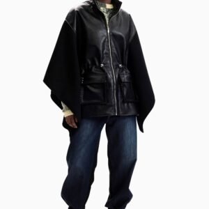 Poncho in leerlook - BLACK - U