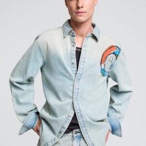 Geborduurd spijkershirt - BLUE - L