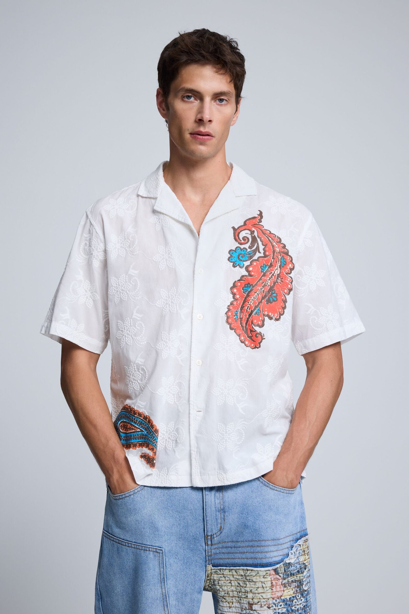 Bedrukte Korte Mouw Overhemd - WHITE - XL 1 Bedrukte Korte Mouw Overhemd - WHITE - XL