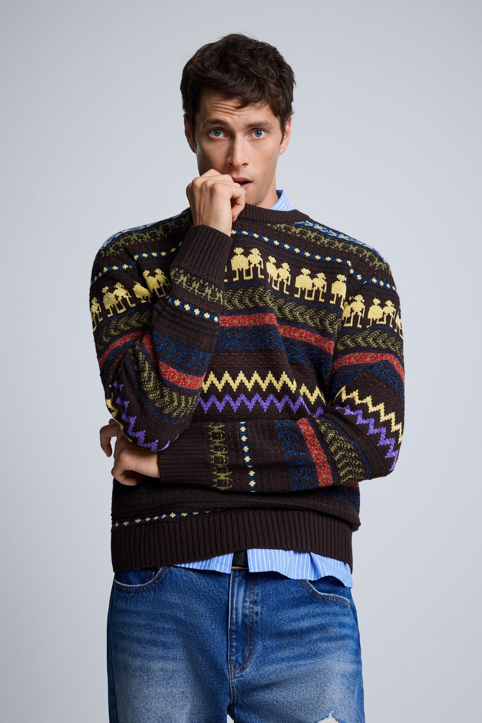 Trui met robotranden - BROWN - L 1 Trui met robotranden - BROWN - L