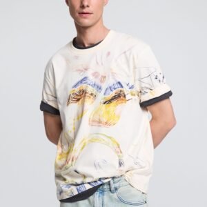 T-shirt met print van tekeningen - WHITE - M