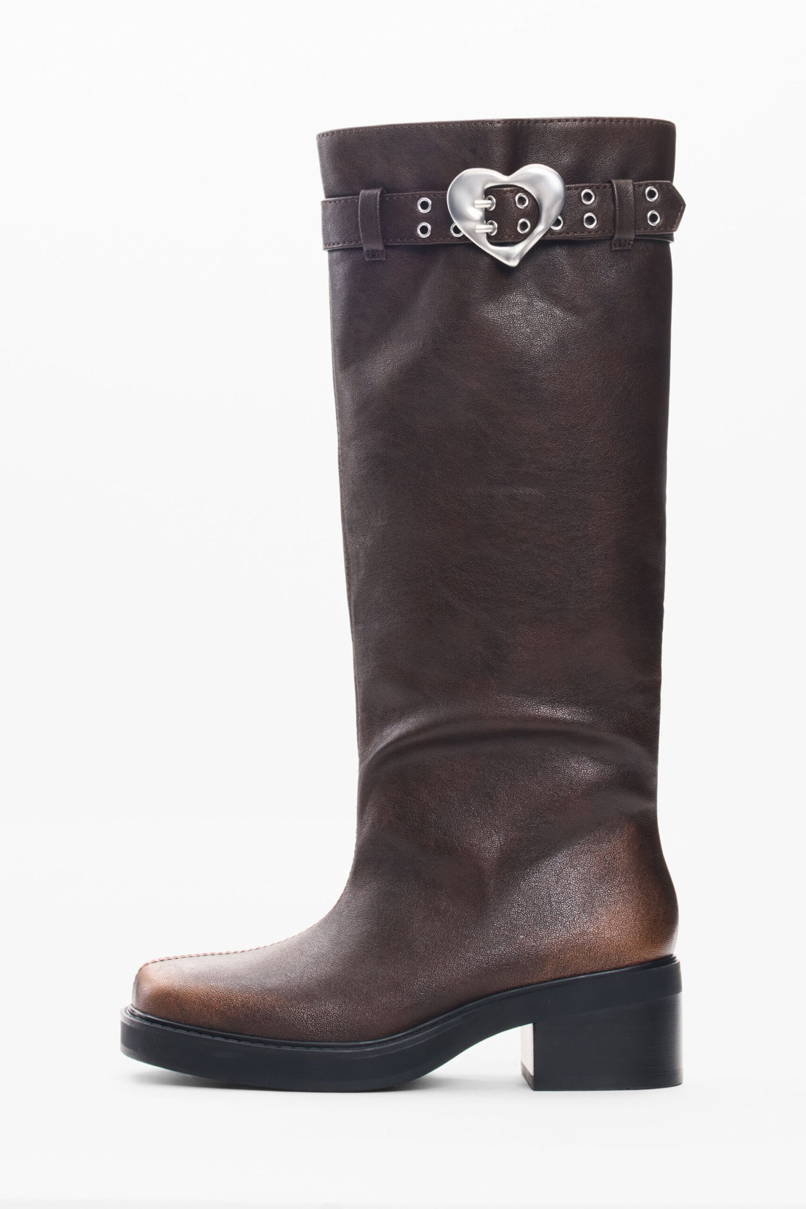 Platte laarzen met leerlook - BROWN - 39 1 Platte laarzen met leerlook - BROWN - 39