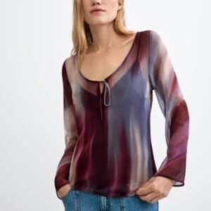 Transparante blouse met lange mouwen - RED - L