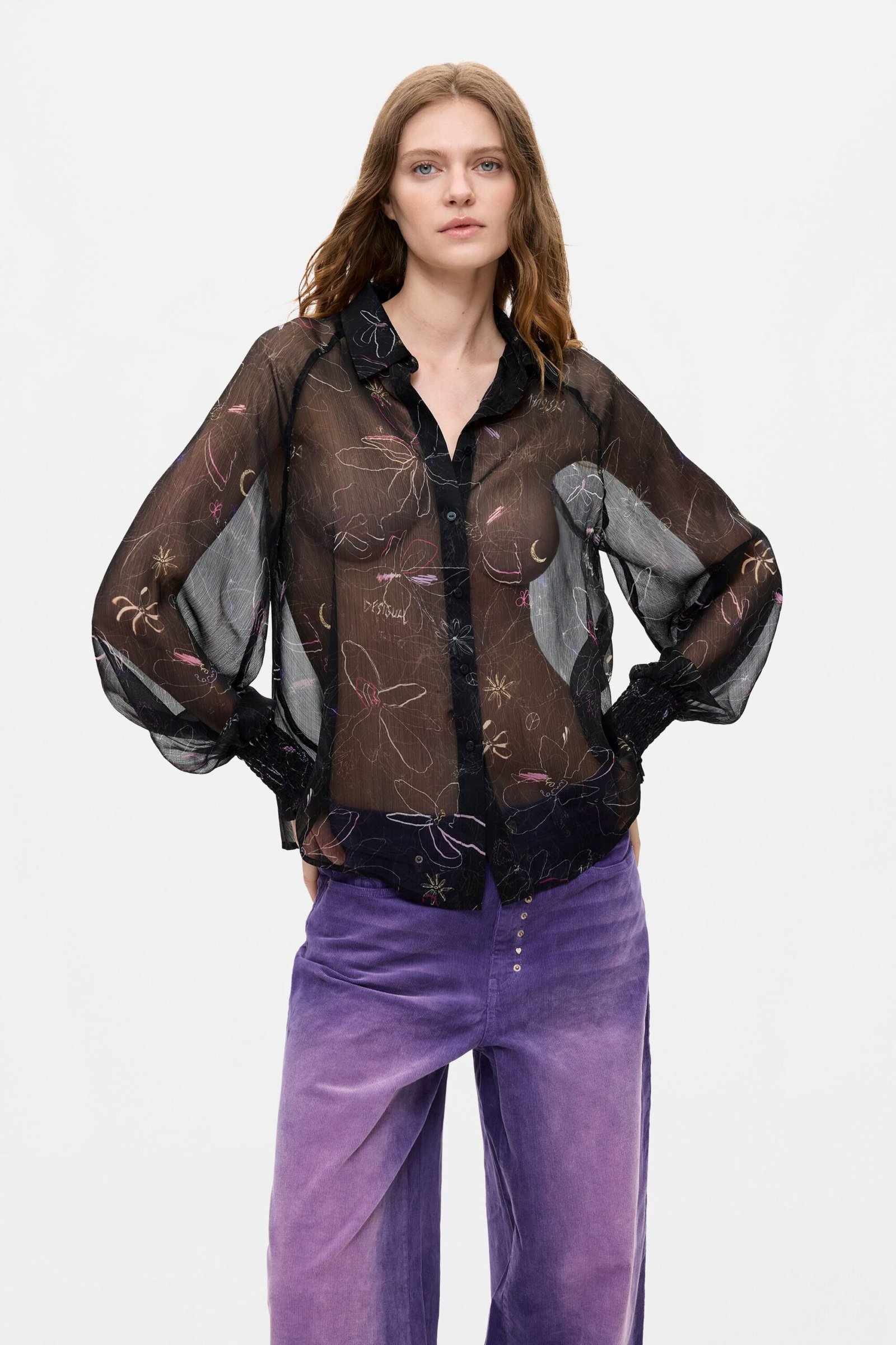Transparente bloemenblouse - BLACK - XL 1 Transparente bloemenblouse - BLACK - XL