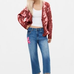Flared jeans met bloemenprint - BLUE - 34