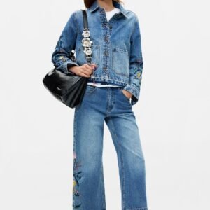 Culotte spijkerbroek met bloemen - BLUE - 34