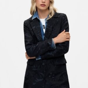 Rechte jacquardjas - BLACK - L