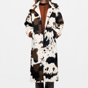 Rechte mantel van nepbont met animal print - WHITE - L