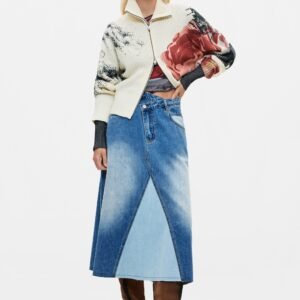 gecombineerde denim midirok - BLUE - XL