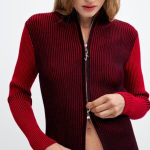 Iridescente gebreide jas met ritssluiting - RED - XS