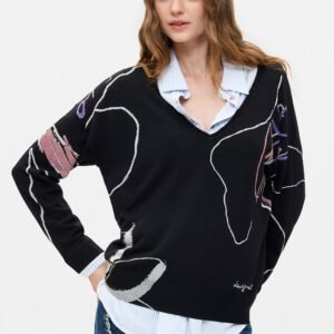 Fijngebreide trui met print - BLACK - XL