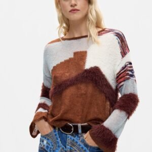 gecombineerde gebreide trui - BROWN - M