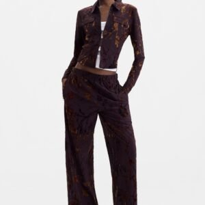 Lange flockprint broek - BROWN - XS