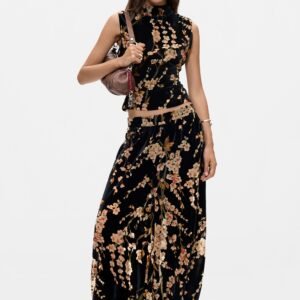 Ballonbroek bloemen fluweel - BLACK - M