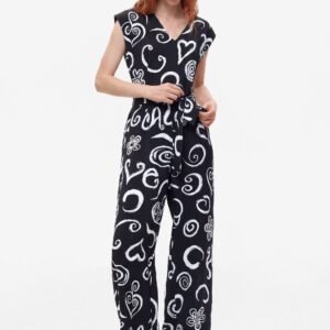 Bedrukte jumpsuit met letters - BLACK - XL