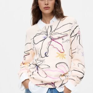 Sweatshirt met bloemenprint - WHITE - M