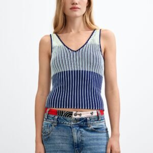 Mouwloze gebreide top - BLUE - L