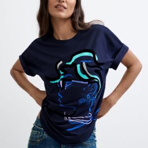 Bedrukte T-shirt 100% katoen - BLUE - L