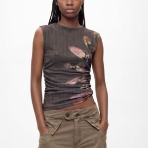 Mouwloos gebreid T-shirt - BLACK - L