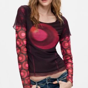 Lange mouw T-shirt met print - RED - L