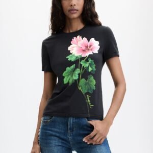 T-shirt met bloemenprint - BLACK - XS