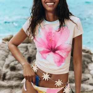 Floraal bedrukte T-shirt - WHITE - M