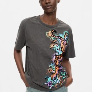 T-shirt tijger 100% katoen - BLACK - XS
