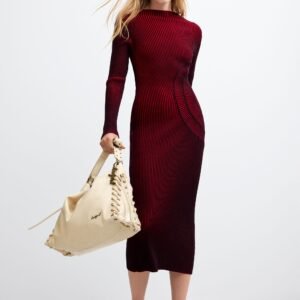 Gemêleerde midi gebreide jurk - RED - L