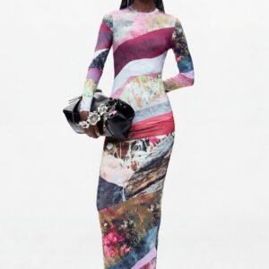 Gebreide jurk met lange mouwen - MATERIAL FINISHES - L